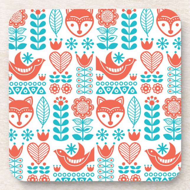 Dessous-de-verre Motif finlandais d'art populaire de Fox et (Devant)