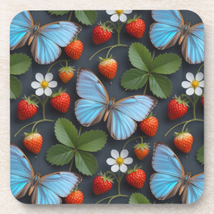 Dessous-de-verre Motif floral avec papillons Morpho bleus