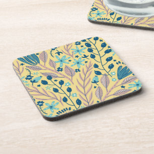 Dessous-de-verre Motif floral bleu botanique moderne sur beige