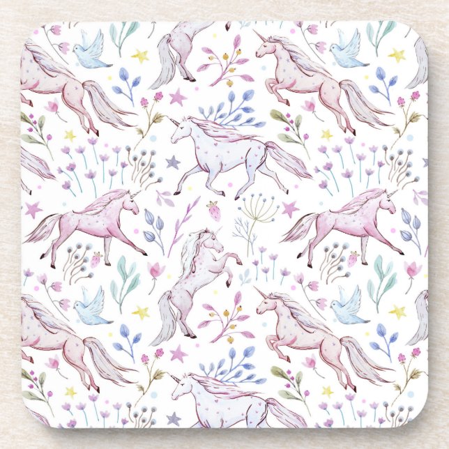Dessous-de-verre Motif floral de licorne d'aquarelle (Devant)