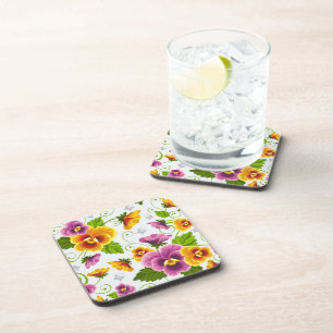Dessous-de-verre Motif floral jaune et rose