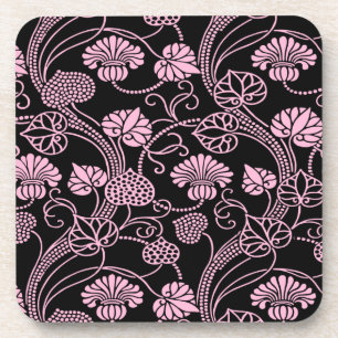 Dessous-de-verre Motif floral rétro rose sur fond noir
