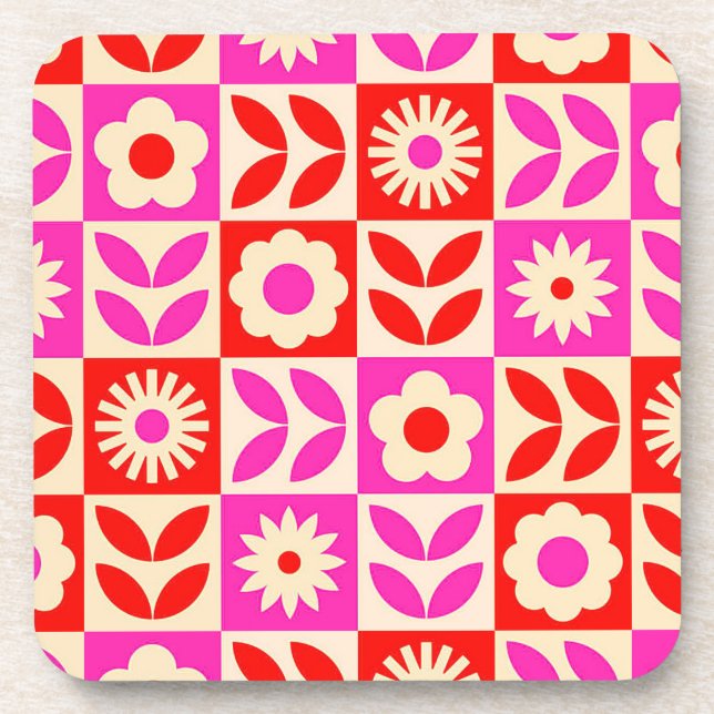 Dessous-de-verre Motif floral rétro vibrant (Devant)