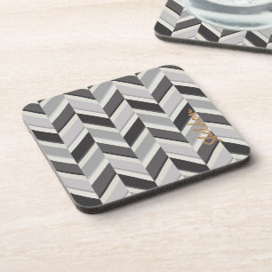 Dessous-de-verre Motif géométrique chevron gris moderne monogramme