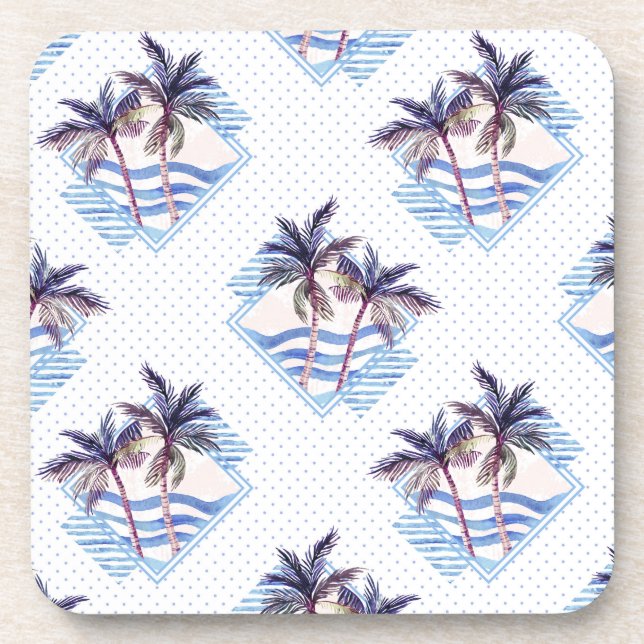 Dessous-de-verre Motif géométrique pourpre de palmier d'aquarelle (Devant)