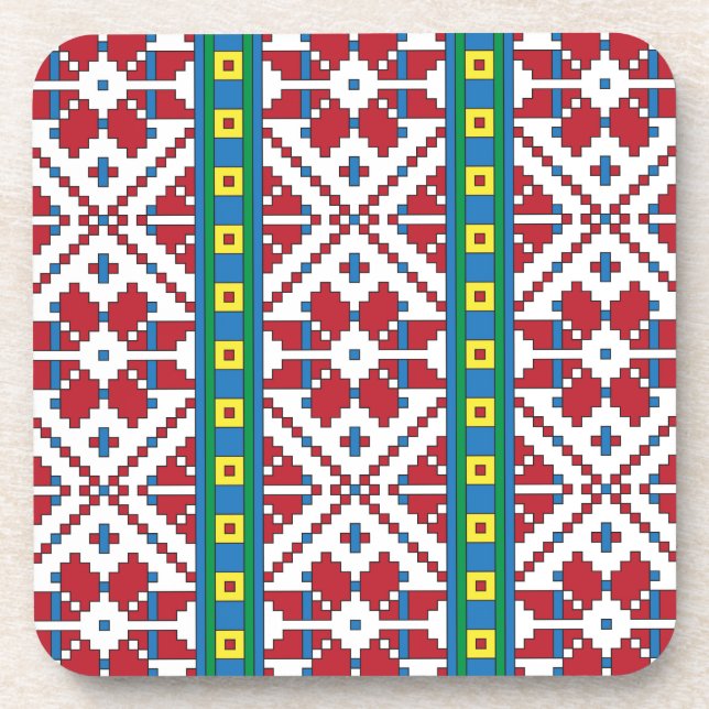 Dessous-de-verre Motif géométrique tribal rouge, bleu et blanc étoi (Devant)