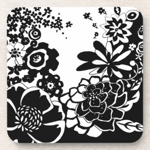 Dessous-de-verre Motif graphique de jardin floral noir et blanc