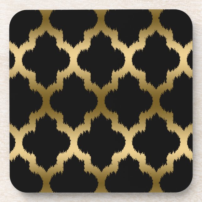 Dessous-de-verre Motif Ikat Quatrefoil Noir Et Or (Devant)