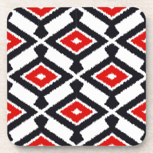 Dessous-de-verre Motif Ikat - Rouge foncé, noir et blanc