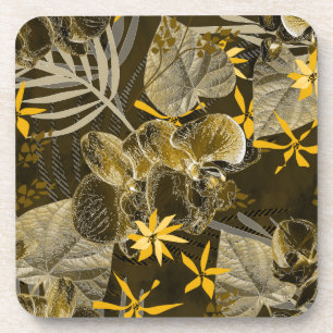 Dessous-de-verre Motif jaune-brun fleuri à l'aquarelle.