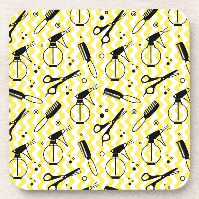 Dessous-de-verre Motif jaune d'outil de coiffeur (Devant)