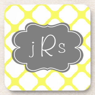 Dessous-de-verre Motif jaune et blanc de monogramme fait sur