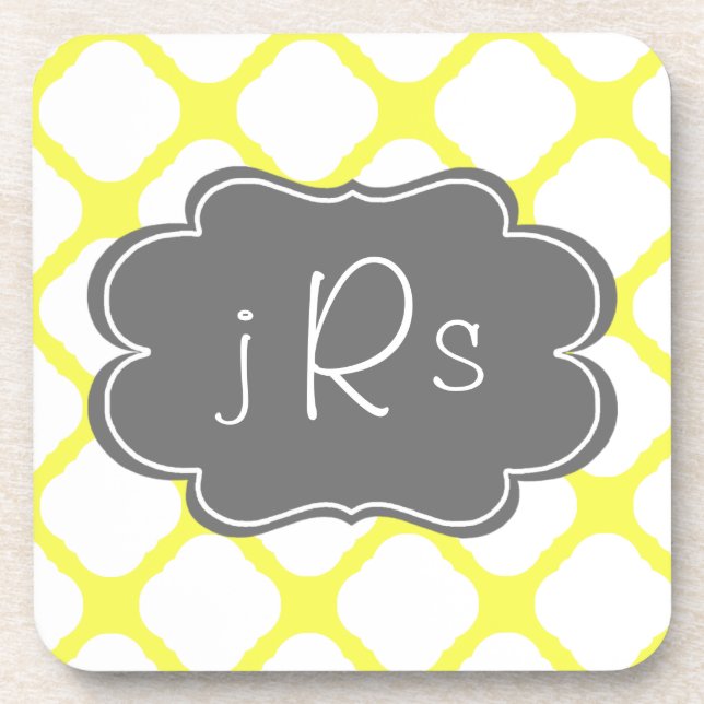 Dessous-de-verre Motif jaune et blanc de monogramme fait sur (Devant)