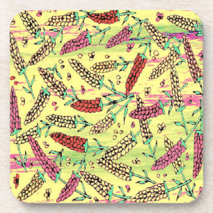Dessous-de-verre motif jaune, rose et rouge