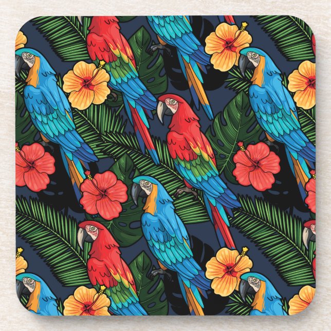Dessous-de-verre Motif Macaw Et Hibiscus (Devant)