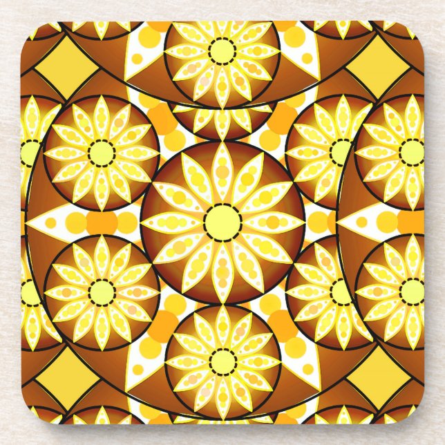 Dessous-de-verre Motif Mandala, tons marron et or (Devant)