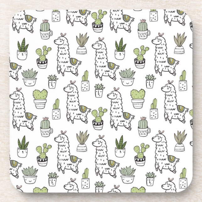Dessous-de-verre Motif mignon d'alpaga et de cactus (Devant)