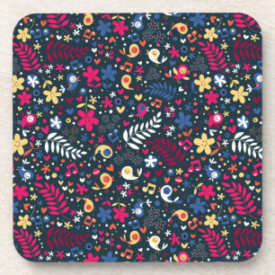 Dessous-de-verre motif mignon d'oiseaux et de fleurs