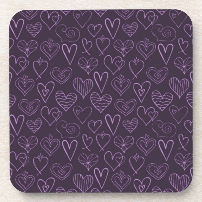 Dessous-de-verre Motif moderne de coeur foncé violet (Devant)