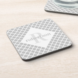 Dessous-de-verre Motif moderne gris et blanc avec monogramme