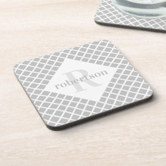 Dessous-de-verre Motif moderne gris et blanc avec monogramme