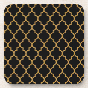 Dessous-de-verre Motif noir de Quatrefoil d'or