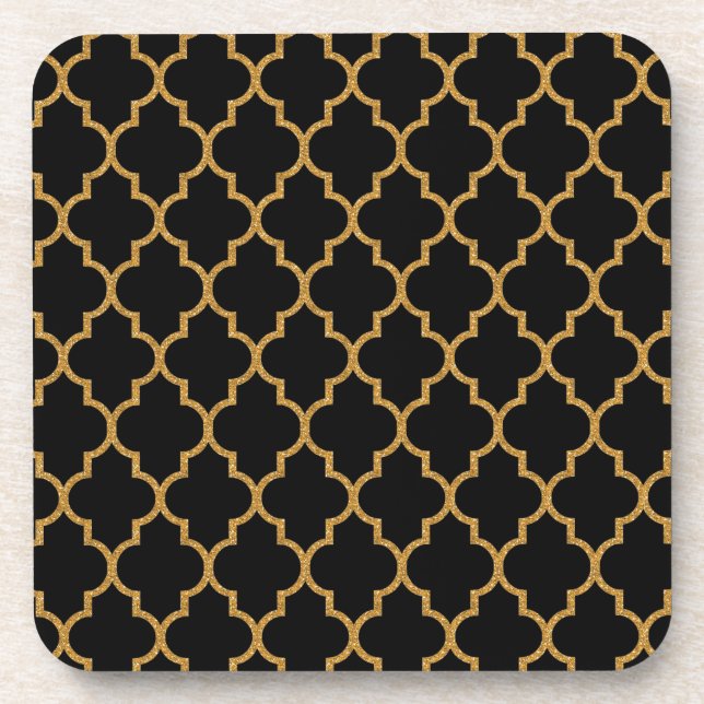 Dessous-de-verre Motif noir de Quatrefoil d'or (Devant)