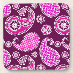 Dessous-de-verre Motif Paisley, rose fuchsia, violet et blanc