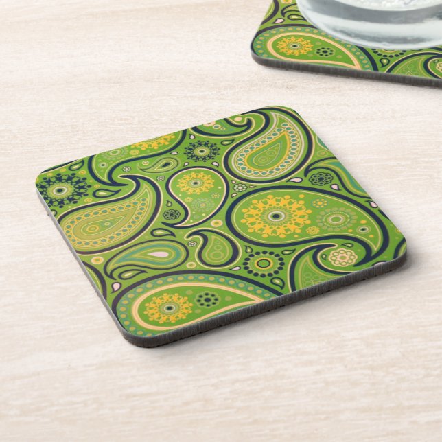 Dessous-de-verre Motif Paisley Vert Orné (Côté gauche)
