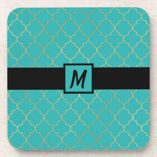 Dessous-de-verre Motif Quatrefeuille Bleu Vert et Or