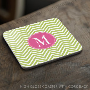 Dessous-de-verre Motif rose et vert Chevron avec Monogramme