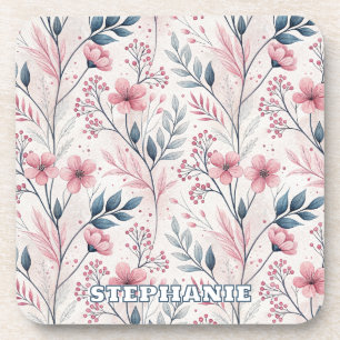 Dessous-de-verre Motif Sakura en fleurs de cerises roses sur blanc