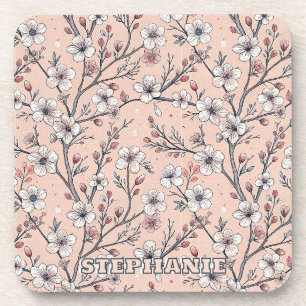 Dessous-de-verre Motif Sakura en fleurs de cerisier rose sur rose (