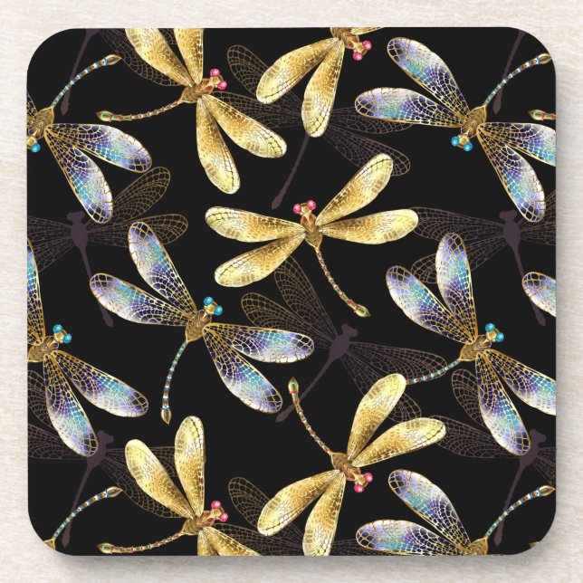 Dessous-de-verre Motif sans couture avec libellules d'or (Devant)