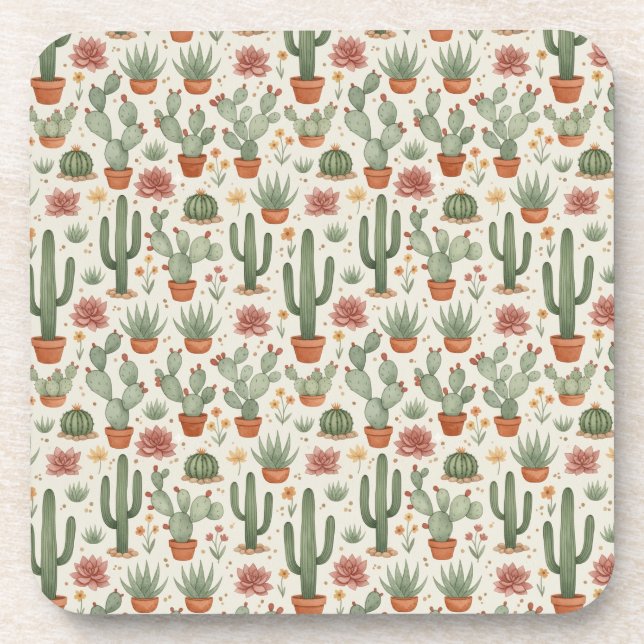 Dessous-de-verre Motif sans couture de cactus de désert succulent (Devant)