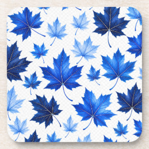 Dessous-de-verre Motif sans couture de feuilles d'érable bleues - H