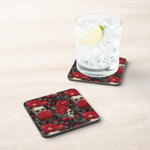 Dessous-de-verre Motif sans couture floral de corbeau et de crâne g