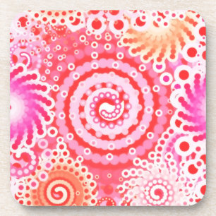 Dessous-de-verre Motif tourbillon fractal, corail, rose et crème