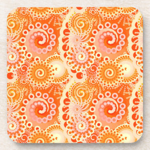 Dessous-de-verre Motif tourbillon fractal, nuances de corail orange