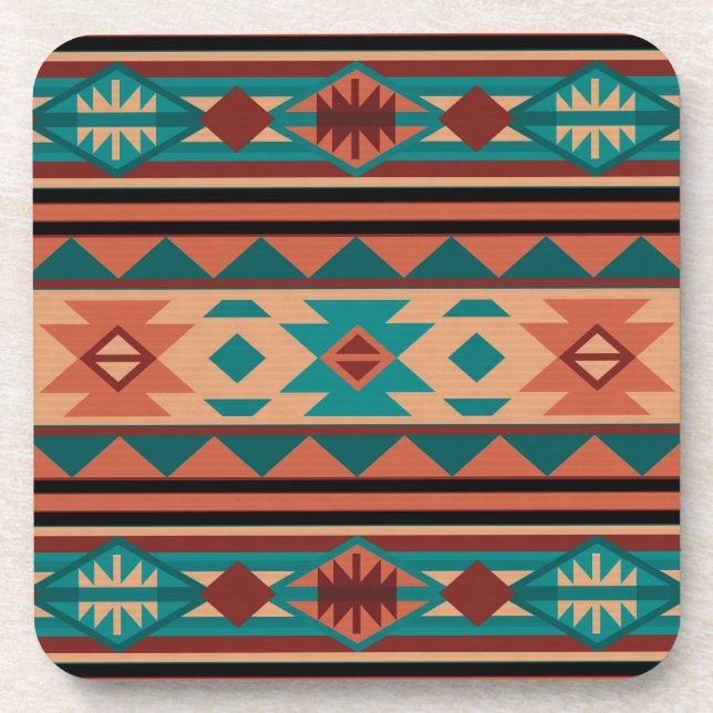 Dessous-de-verre Motif Tribal Sud-Ouest Turquoise Terracotta (Devant)