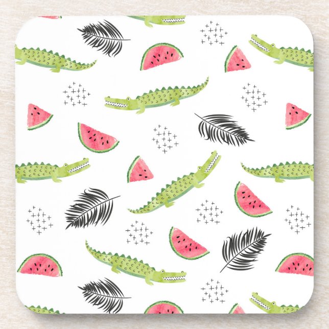 Dessous-de-verre Motif tropical de pastèque et de crocodile (Devant)