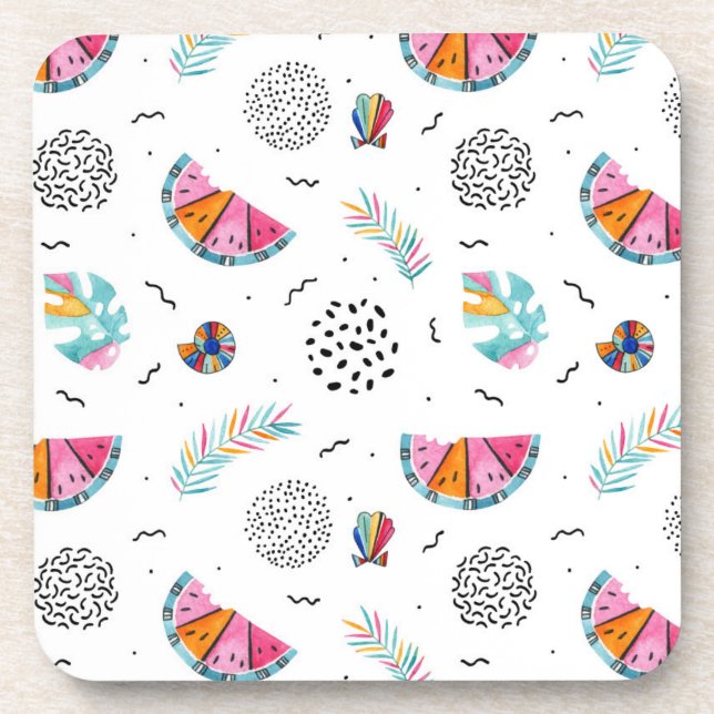Dessous-de-verre Motif tropical d'été de style de Memphis (Devant)