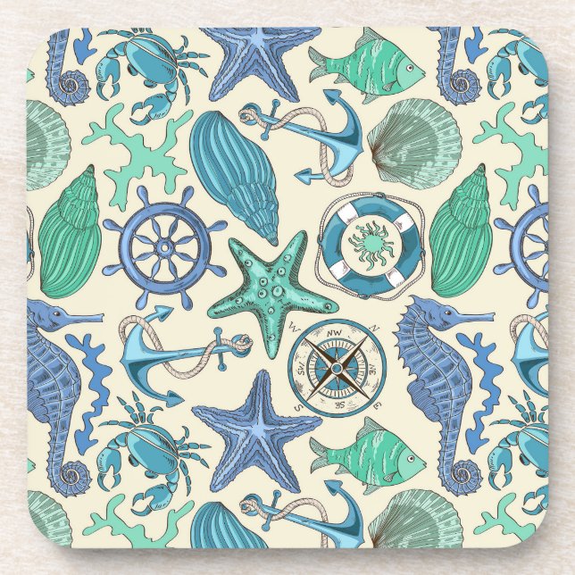 Dessous-de-verre Motif turquoise d'animaux de mer (Devant)
