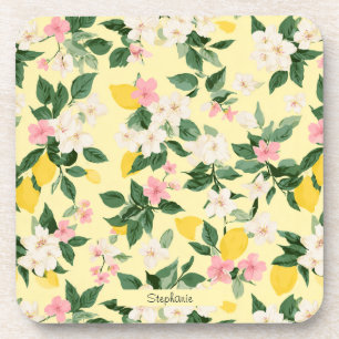 Dessous-de-verre Motif vintage citron et fleurs sur jaune