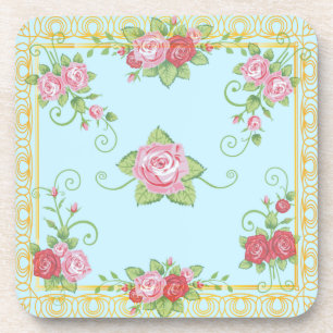 Dessous-de-verre Motif vintage de tuile d'or bleu assez vieil de