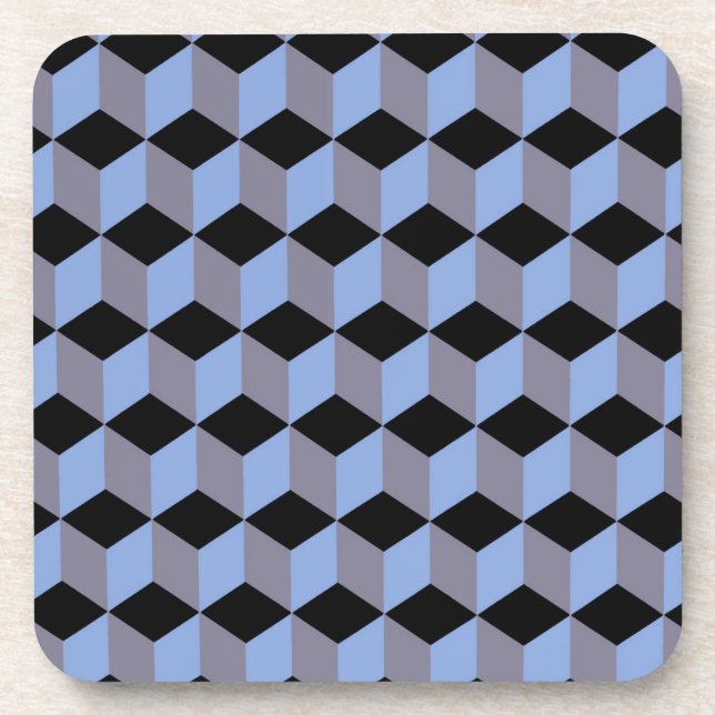 Dessous-de-verre Motifs de cube isométrique Black Blue et Heather (Devant)