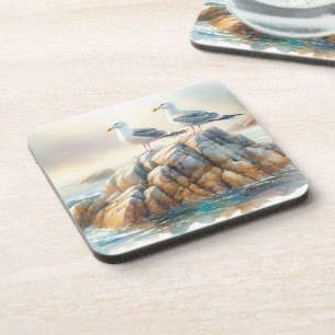 Dessous-de-verre Mouettes côtières aquarelle paysage marin