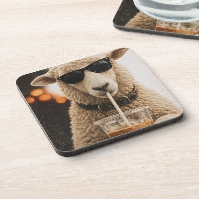 Dessous-de-verre Moutons cools buvant du café glacé (Côté gauche)
