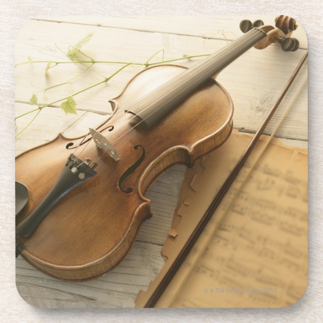 Dessous-de-verre Musique de violon et de feuille (Devant)