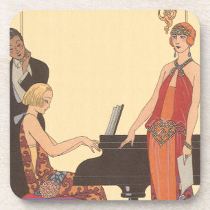 Dessous-de-verre Musique Vintage, Art Déco Pianiste Musicien Chante
